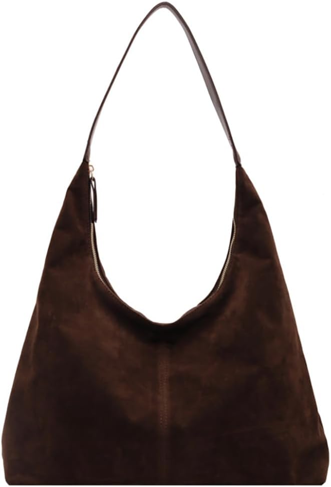 Bagkeak Slouchy Suede Shoulder Bags For Women Underarm Bag Womens Tote Bag Work Purses Crescent Bag Suede Handbag Travel Winter Fall - Image 1